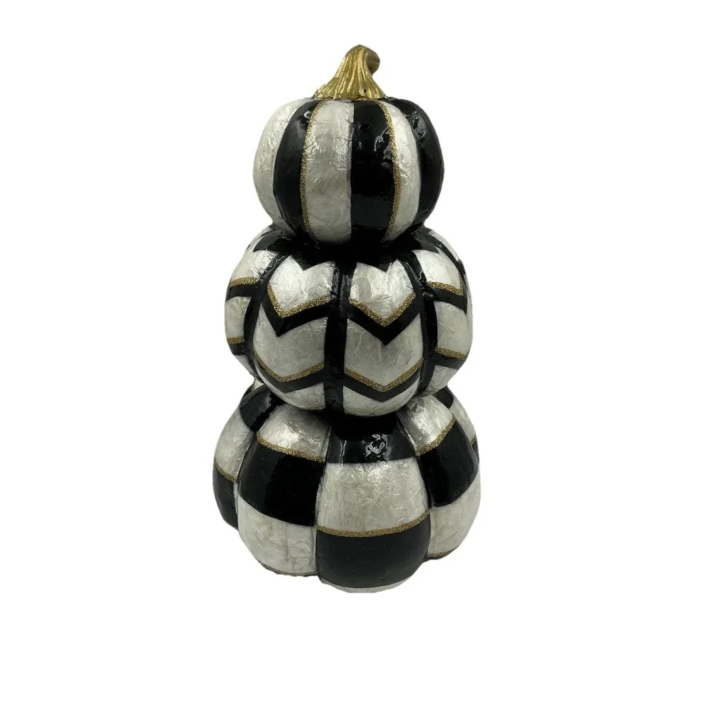 Black White Gold Stacked Trio Pumpkins 14